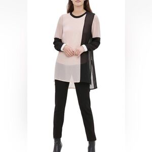 Calvin Klein Chiffon Color block Tunic Top Pink & Black Size Medium 33”